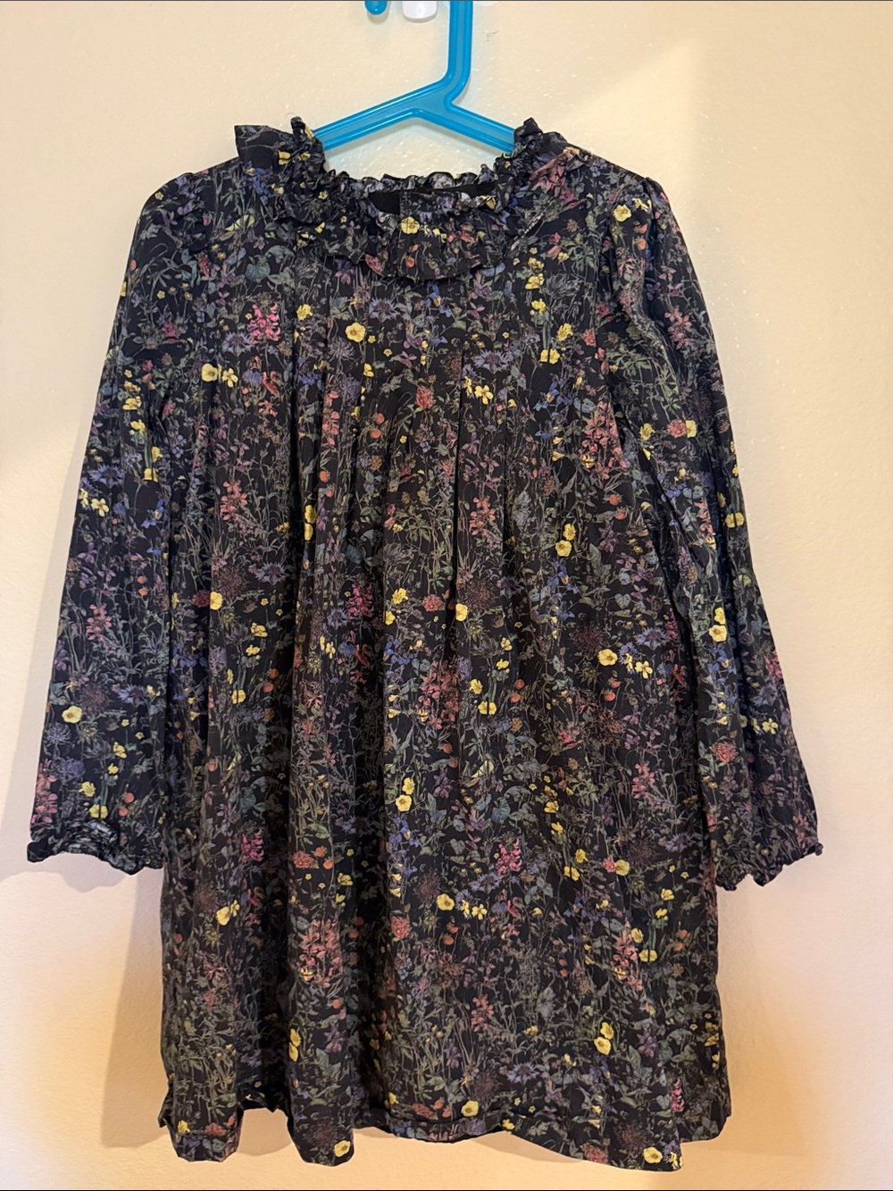Bonpoint Black Floral Ruffle-Neck Blouse